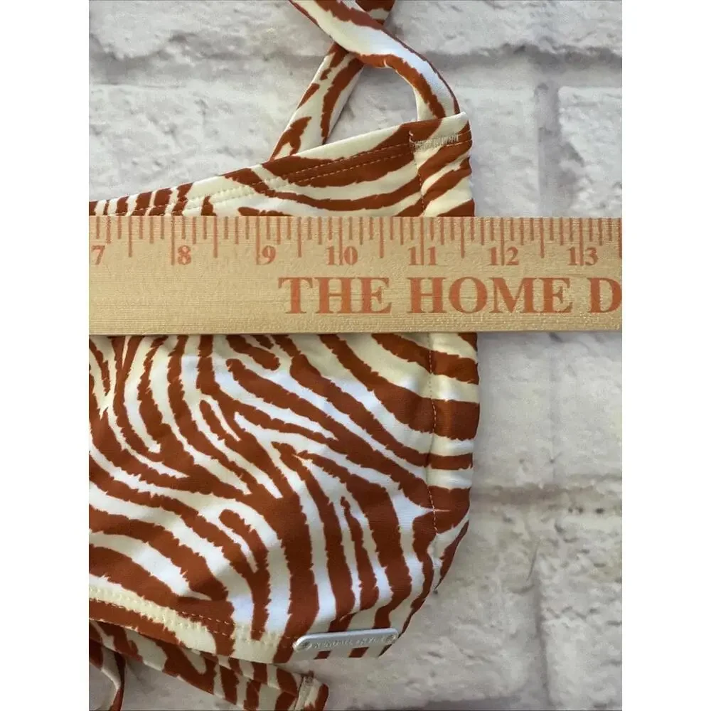 Kendall & Kylie XL Brown Rust Abstract Tiger Zebra Animal Bikini NWT